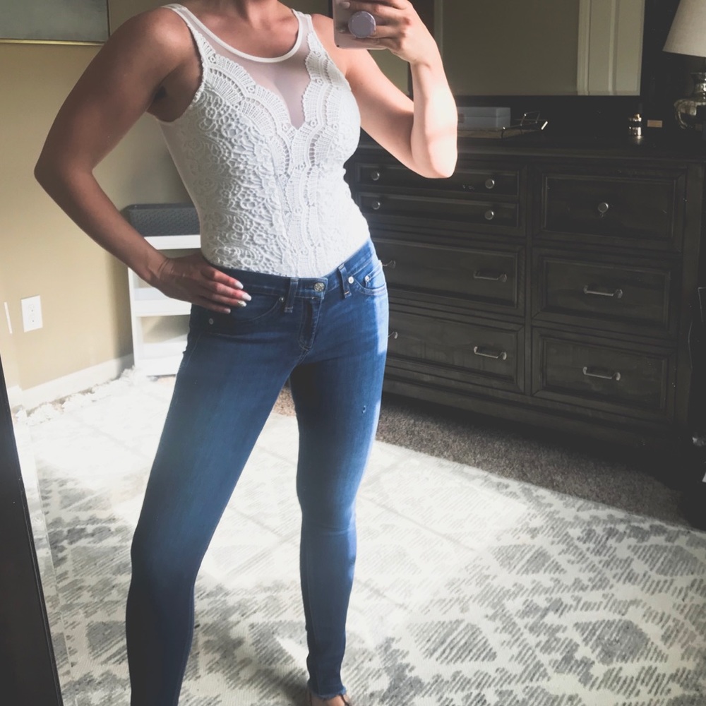 Lulus White Bodysuit Lace Mesh Crochet Tank Top XS